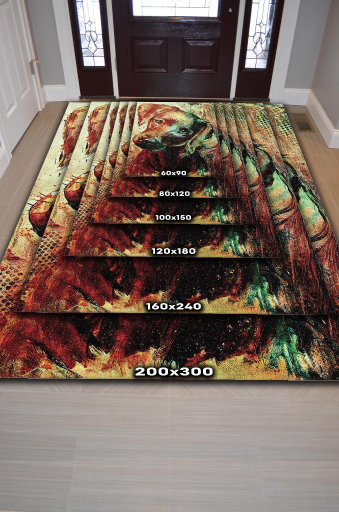 Masum Bakış Çok Renkli Halı Hayvan Figürlü Köpek Sever Halısı Yıkanabilir Halı Dokulu Halı