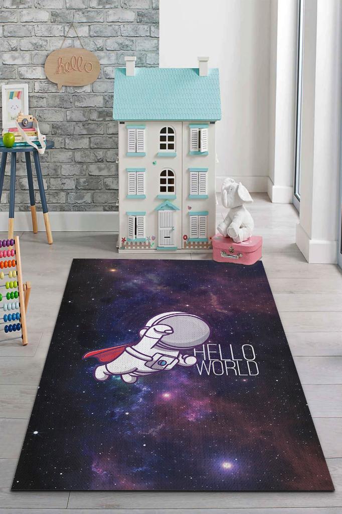 Merhaba Dünya Neon Renkli Çocuk Odası Halısı Minimal Çocuk Halısı Bebek Temalı Halı