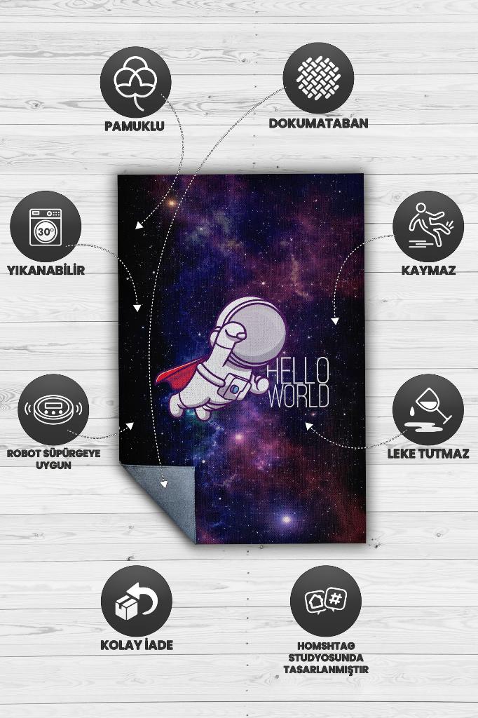 Merhaba Dünya Neon Renkli Çocuk Odası Halısı Minimal Çocuk Halısı Bebek Temalı Halı