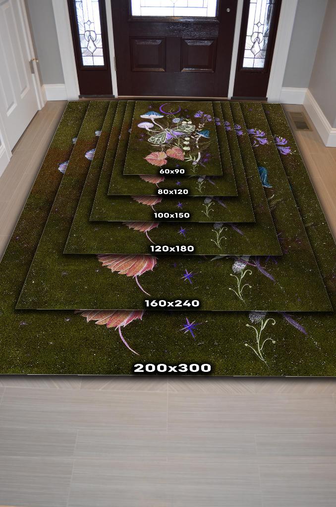 Mikro Orman Koyu Renkli Mantarlı Mutfak Halısı Siyah Mantar Baskılı Özel Tasarım Halı