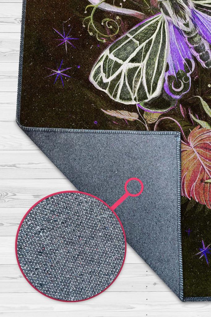 Mikro Orman Koyu Renkli Mantarlı Mutfak Halısı Siyah Mantar Baskılı Özel Tasarım Halı