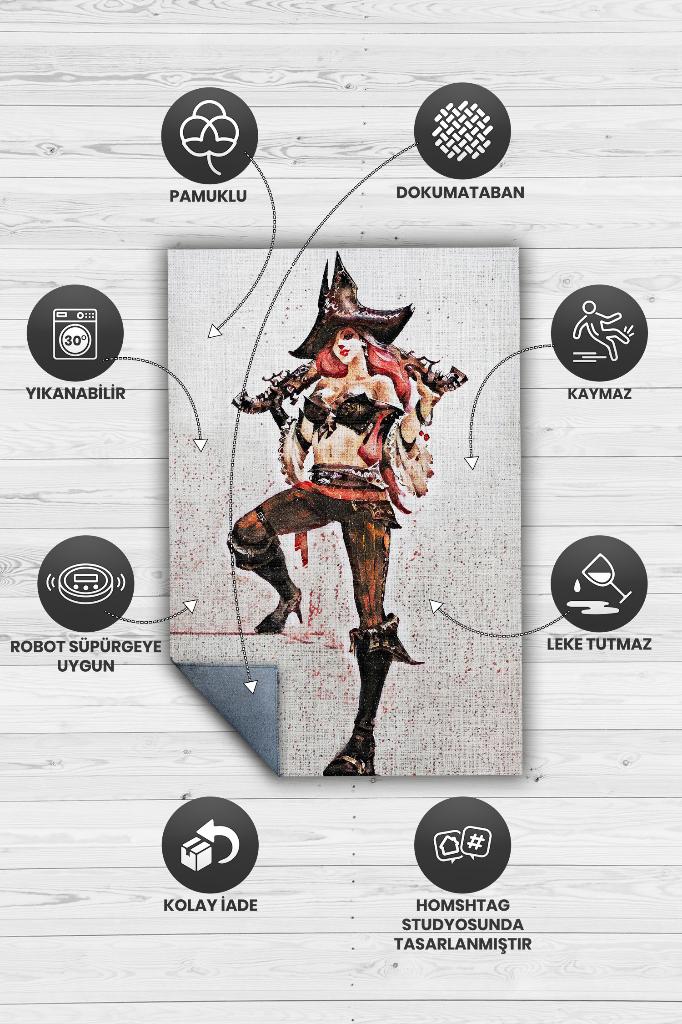 Miss Fortune Çok Renkli Oyuncu Halısı Zemin Beyaz Gamer Temalı League Of Legends Sever Halı