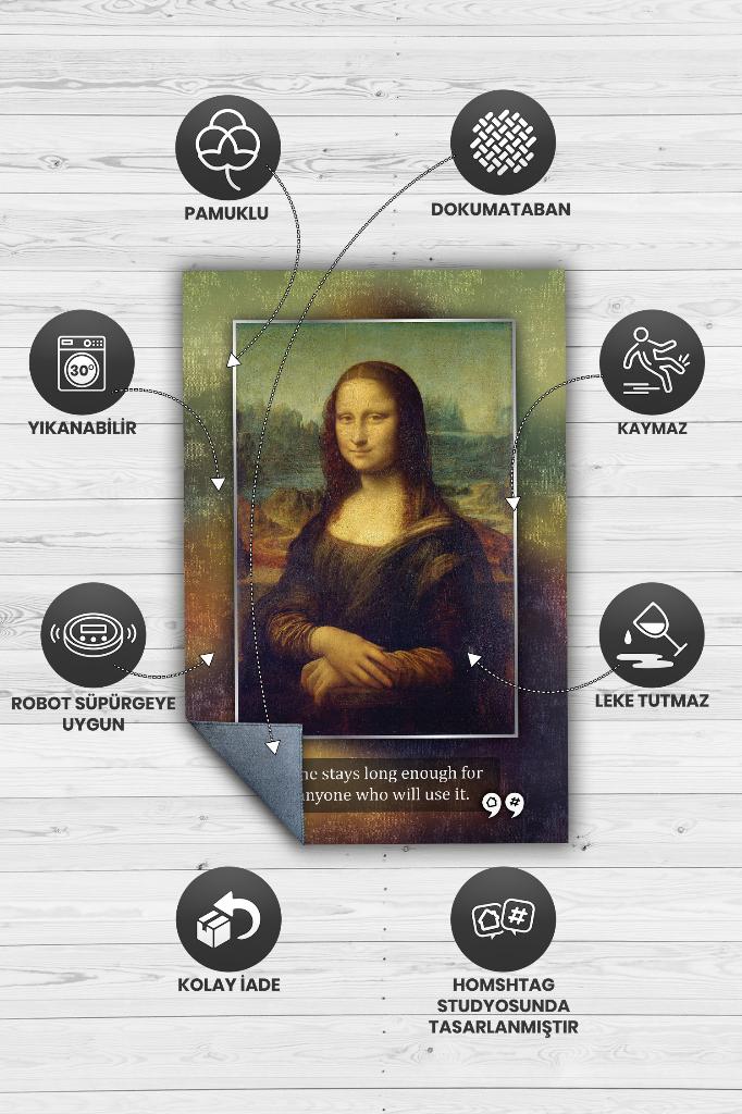 Mona Lisa Da Vinci Sanat Sever Halısı Çok Renkli Halı Tablo Temalı Halılar Sanat Halısı