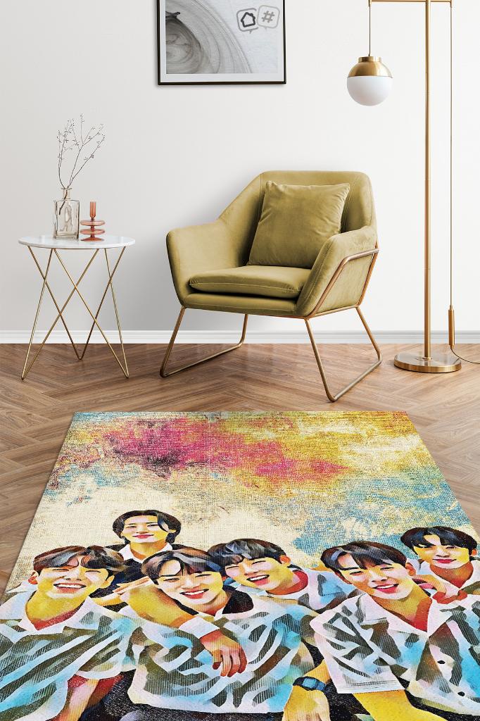 Monsta X Çok Renkli Genç Kız Odası Halısı Modern Dokuma Halı Kpop Sever Müzik Halısı