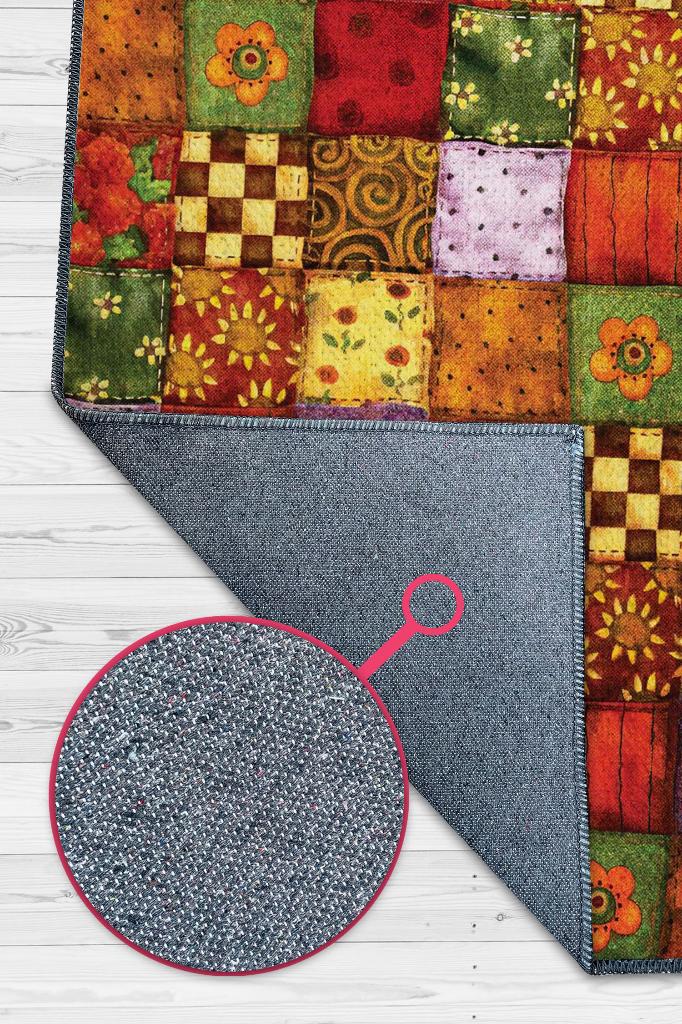 Mutfaktaki Bahar Çiçekli Mutfak Halısı Çok Renkli Dekoratif Halı Patchwork Mutfak Halısı