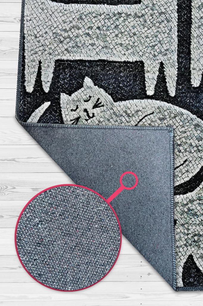 Mutlu Kediler Gri Renkli Kedi Sever Halısı Minimal Tarzlı Genç Odası Halısı Modern Halı