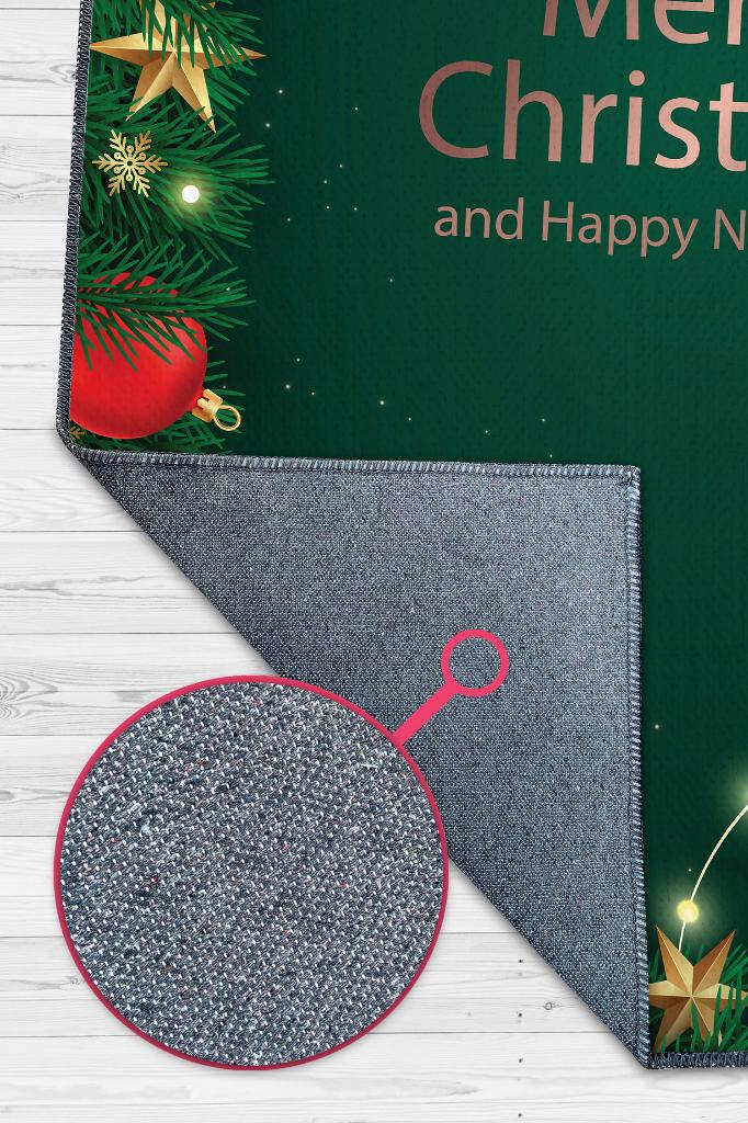 Mutlu Noeller Yeşil Renkli Yeni Yıl Parti Halısı Çok Renkli Yılbaşı Temalı Hediyelik Halı