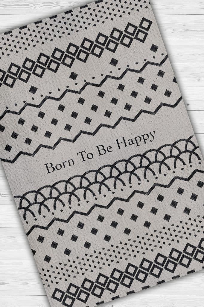 Mutlu Olmak İçin Doğdu Gri Renkli Çocuk Odası Halısı Minimal Çocuk Halıs Geometrik Halı