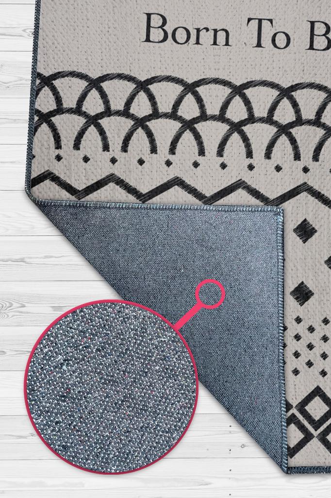 Mutlu Olmak İçin Doğdu Gri Renkli Çocuk Odası Halısı Minimal Çocuk Halıs Geometrik Halı