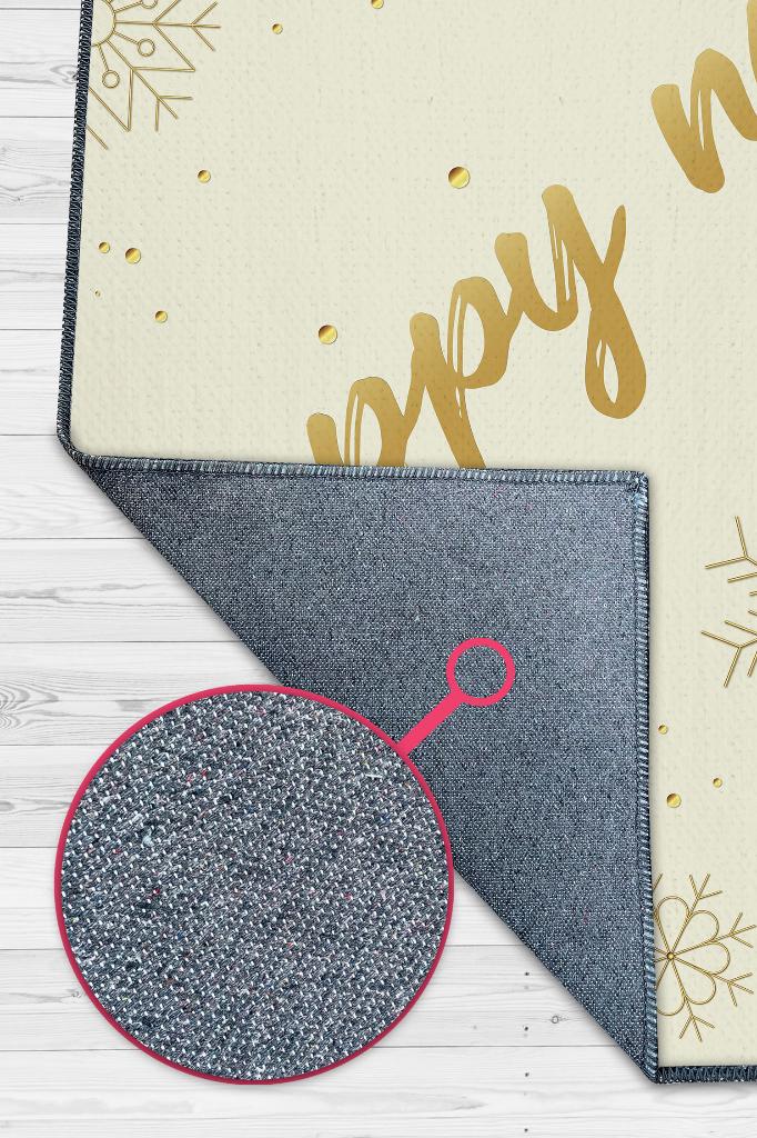 Mutlu Yıllar Yeni Yıl Temalı Halı Krem Renkli Yeni Yıl Parti Halısı Yılbaşı Hediyelik Halı