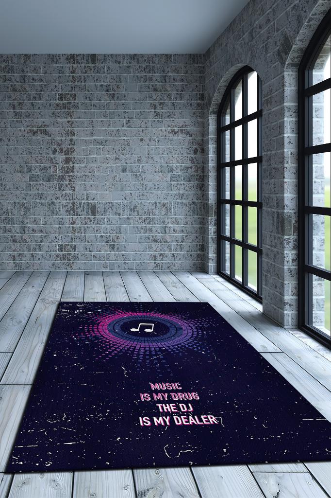 Müzik Bağımlısı Art Müzik Halısı Koyu Renkli Müzik Halısı Ritim Figürlü Renkli Modern Halı