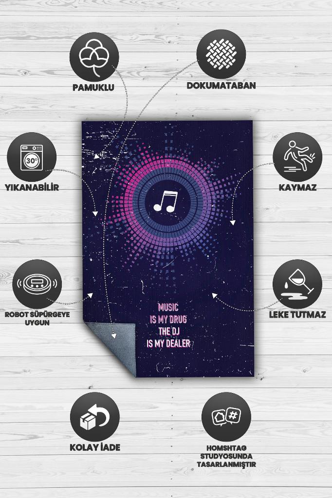 Müzik Bağımlısı Art Müzik Halısı Koyu Renkli Müzik Halısı Ritim Figürlü Renkli Modern Halı