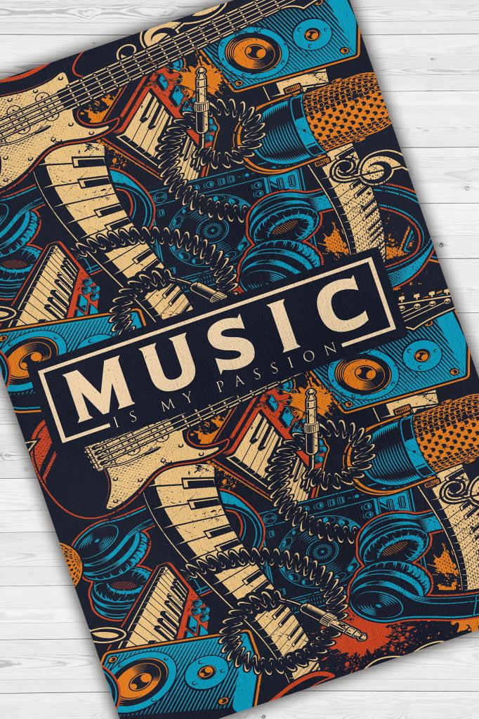 Müzik Tutkum Art Müzik Halısı Rock Müzik Halısı Elektro Gitar Figürlü Renkli Modern Halı