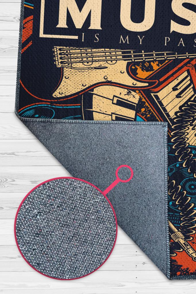 Müzik Tutkum Art Müzik Halısı Rock Müzik Halısı Elektro Gitar Figürlü Renkli Modern Halı