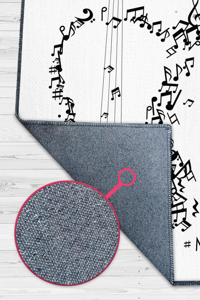 Müzik Hayattır Art Müzik Halısı Beyaz Renkli Müzik Halısı Gitar Figürlü Beyaz Modern Halı