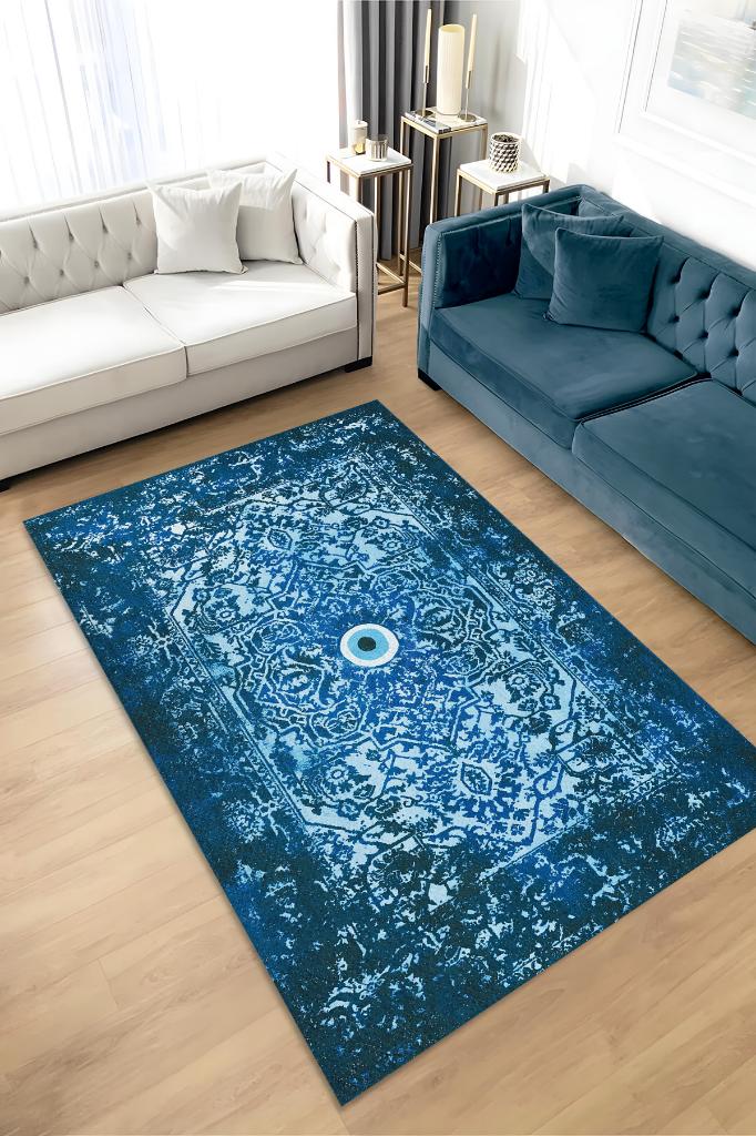 Nazar Geometrik Salon Halısı Etnik Desen Halı Çok Renkli Oturma Odası Halı Nazarlıklı Halı