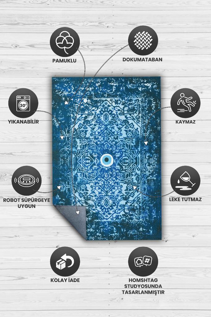 Nazar Geometrik Salon Halısı Etnik Desen Halı Çok Renkli Oturma Odası Halı Nazarlıklı Halı