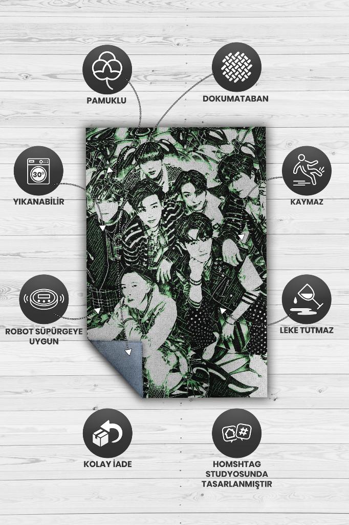 Nct Koyu Renkli Halı Müzik Sever Halısı Kpop Figürlü Genç Odası Halısı Özel Tasarım Halı