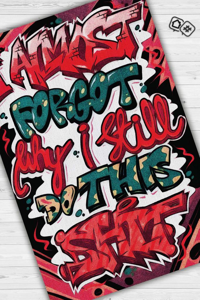 Neden Hala Bunu Yapıyorum Graffiti Temalı Renkli Genç Odası Halsı Dekoratif Graffiti Halısı