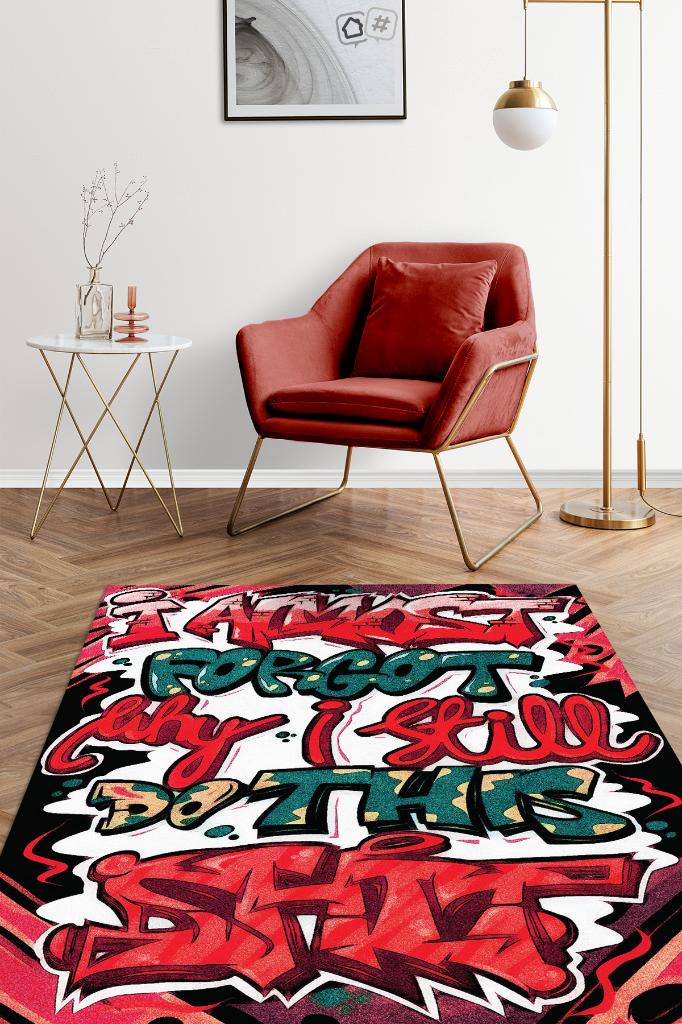 Neden Hala Bunu Yapıyorum Graffiti Temalı Renkli Genç Odası Halsı Dekoratif Graffiti Halısı