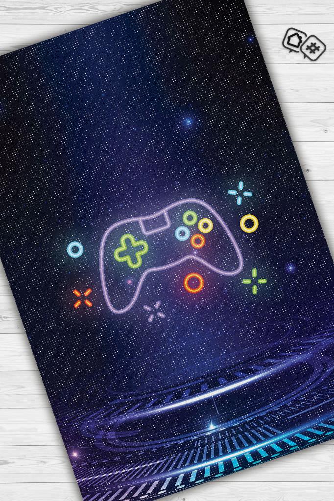 Neon Gamer Siyah Renk Oyuncu Halısı Neon Renk Gamer Temalı Halı Oyuncuya Hediye Halı