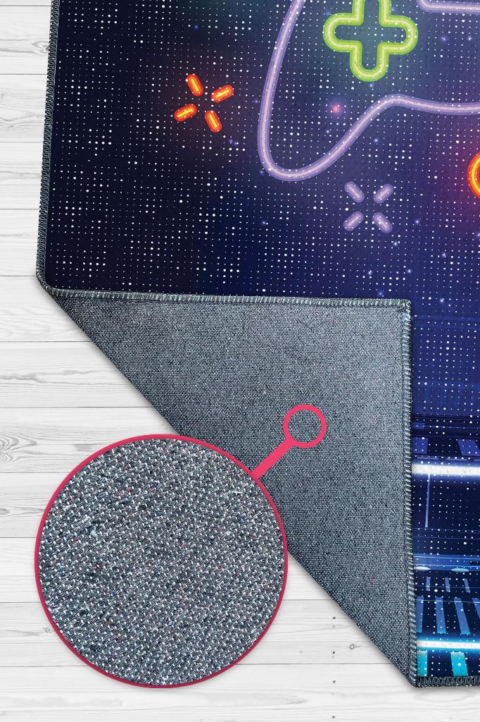 Neon Gamer Siyah Renk Oyuncu Halısı Neon Renk Gamer Temalı Halı Oyuncuya Hediye Halı