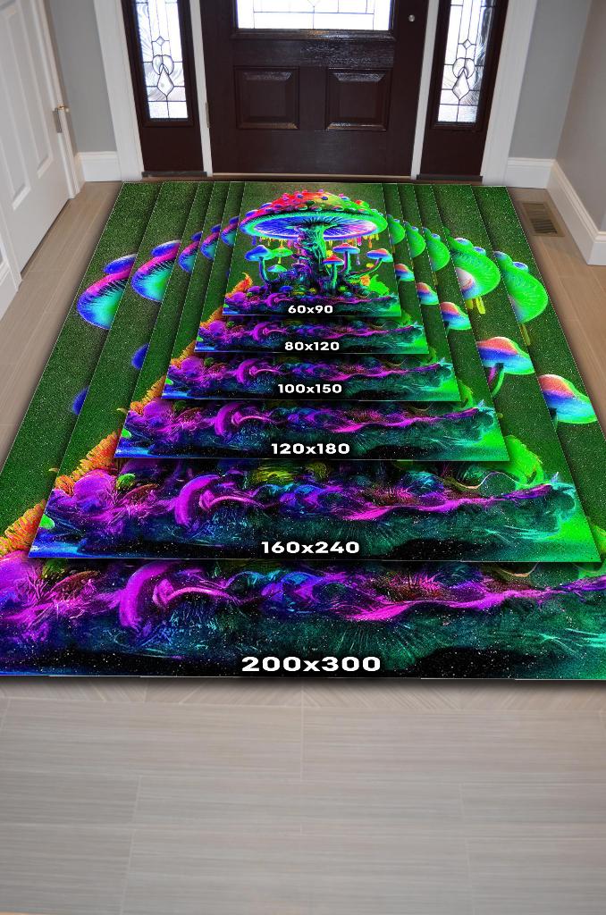Homshtag Neon Mantar Çok Renkli Mantarlı Mutfak Halısı Neon Mantar Baskılı Özel Tasarım Halı