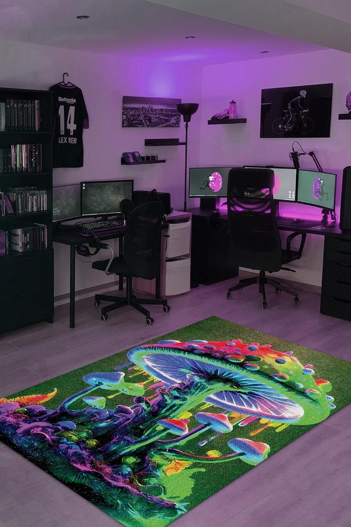 Homshtag Neon Mantar Çok Renkli Mantarlı Mutfak Halısı Neon Mantar Baskılı Özel Tasarım Halı