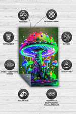 Homshtag Neon Mantar Çok Renkli Mantarlı Mutfak Halısı Neon Mantar Baskılı Özel Tasarım Halı