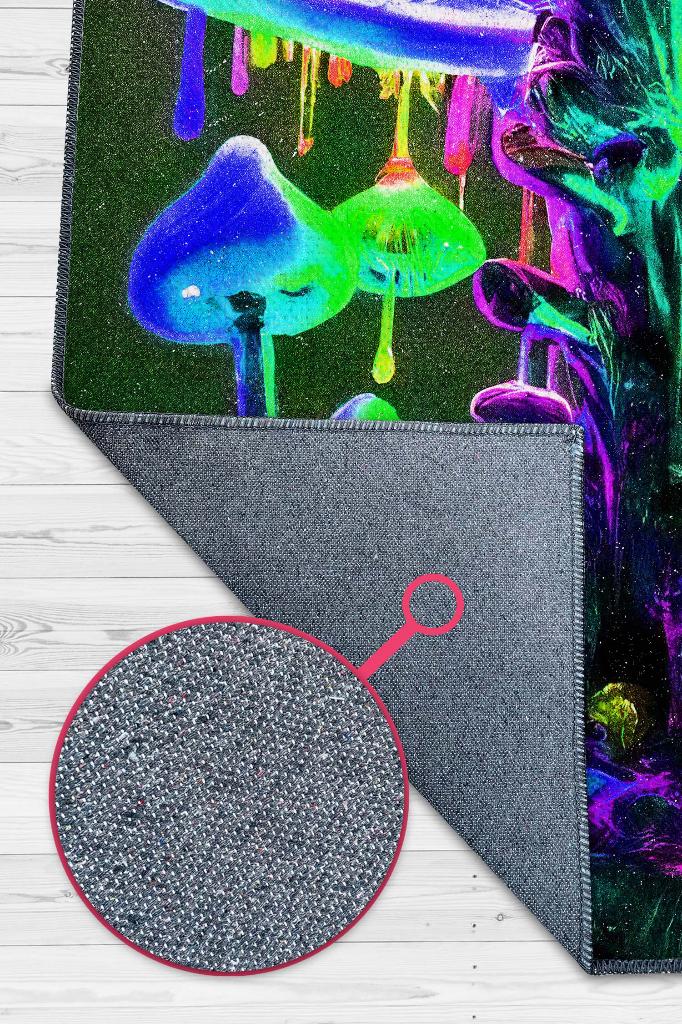 Homshtag Neon Mantar Çok Renkli Mantarlı Mutfak Halısı Neon Mantar Baskılı Özel Tasarım Halı