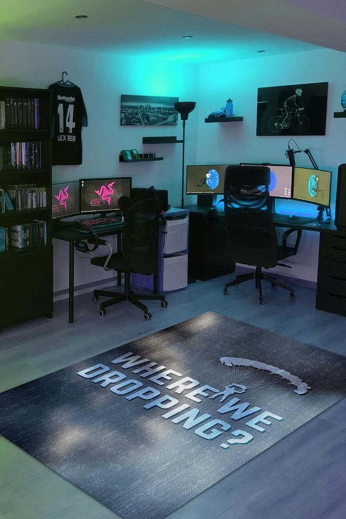 Nereye İniyoruz Renkli Oyuncu Halısı Mavi Renk Gamer Temalı Halı Cod Warzone Hediye Halı