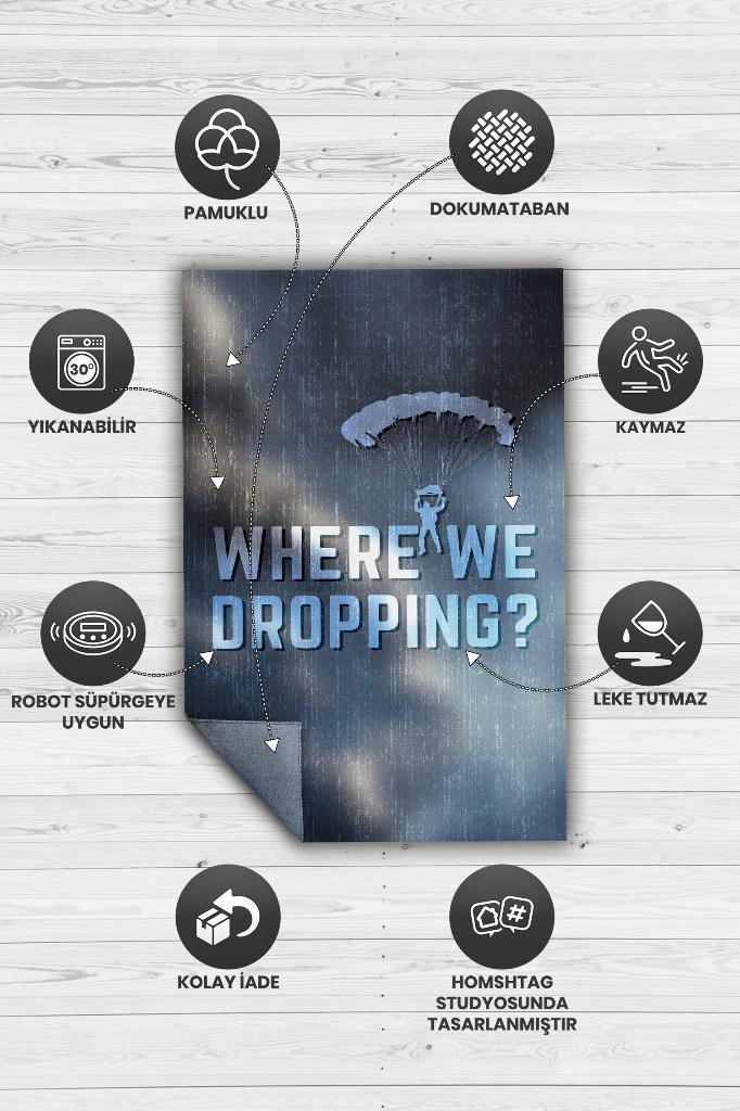 Nereye İniyoruz Renkli Oyuncu Halısı Mavi Renk Gamer Temalı Halı Cod Warzone Hediye Halı