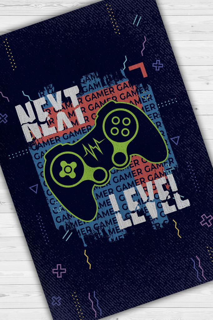 Next Level Lacivert Oyuncu Halısı Gamer Özel Tasarım Halı Oyuncuya Hediye Çok Renkli Halı