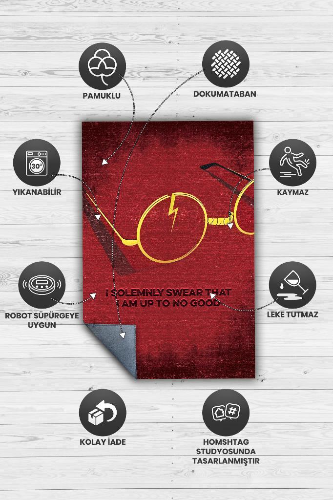 No Good Kırmızı Renkli Harry Potter Halısı Çocuk Odası Halısı Bohem Tarzlı Film Halısı