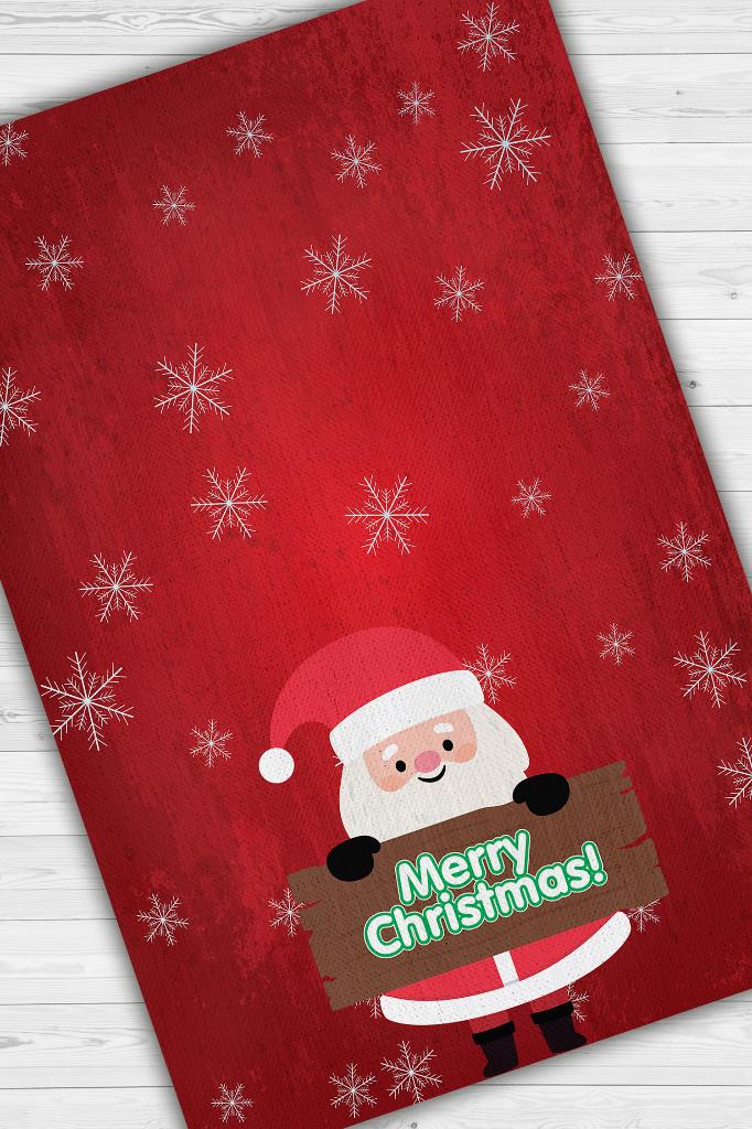 Noel Baba Kırmızı Renkli Yeni Yıl Parti Halısı Yılbaşı Hediyelik Halı Yeni Yıl Temalı Halı