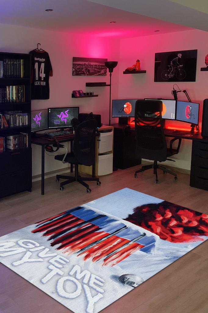 O Oyuncak Benim Çok Renkli Oyuncu Halısı Mavi Renk Gamer Temalı Halı Pubg Sever Hediye Halı