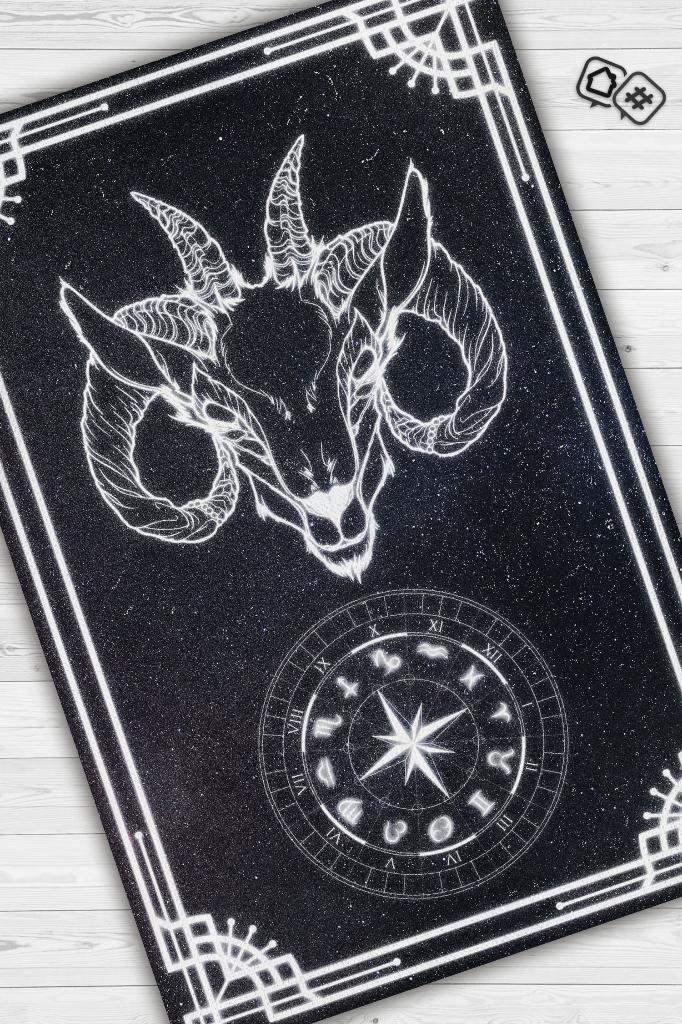 Oğlak Burcu Astroloji Temalı Halı Burç Halısı Oğlak Burcuna Hediyelik Halı Siyah Renk Halı