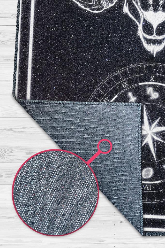 Oğlak Burcu Astroloji Temalı Halı Burç Halısı Oğlak Burcuna Hediyelik Halı Siyah Renk Halı
