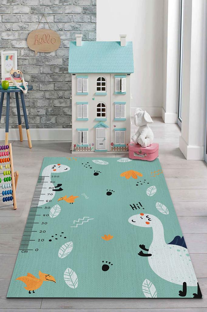 Oğlum Büyüyor Metreli Yeşil Renkli Çocuk Odası Halısı Minimal Çocuk Halıs Bebek Temalı Halı