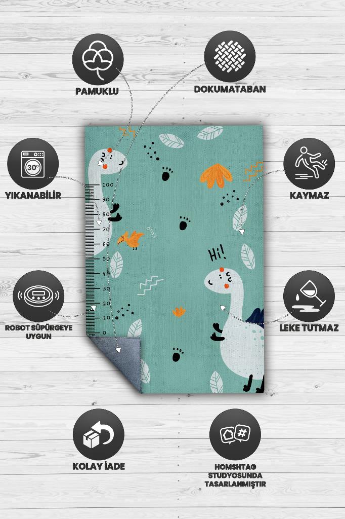 Oğlum Büyüyor Metreli Yeşil Renkli Çocuk Odası Halısı Minimal Çocuk Halıs Bebek Temalı Halı