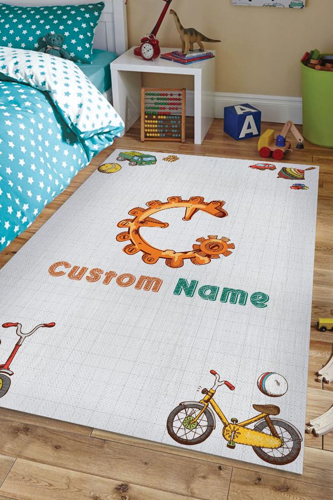 Oğlumun İsmi Kişiye Özel Kişiselleştirilebilir Dokuma Tabanlı Yıkanabilir Dekoratif Ev Halısı