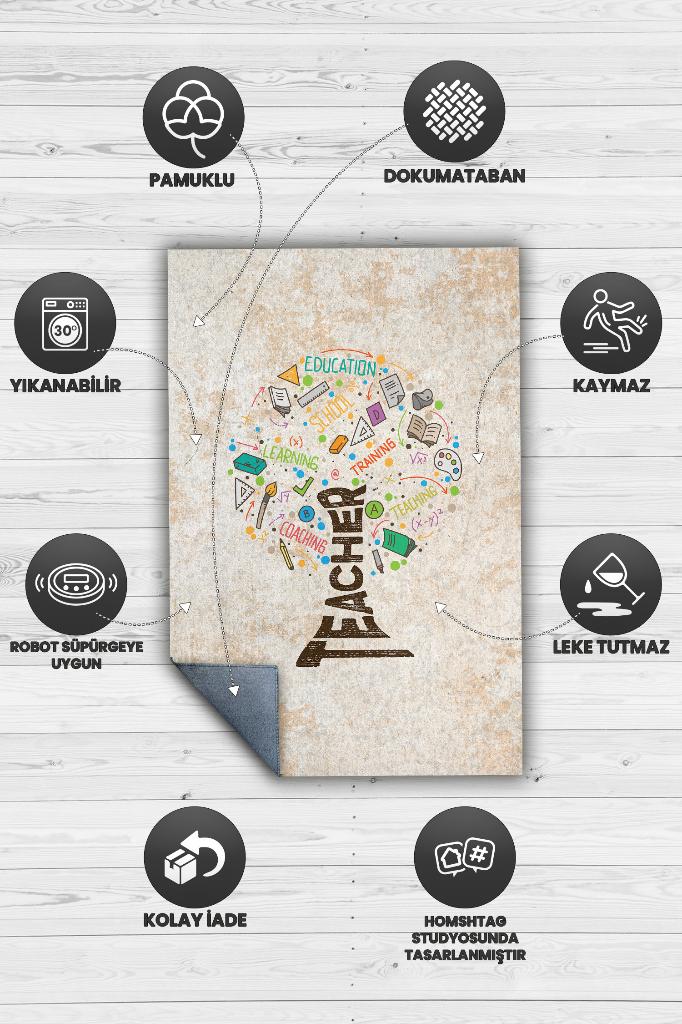 Öğretmen Ağacı Dekoratif Öğretmen Halısı