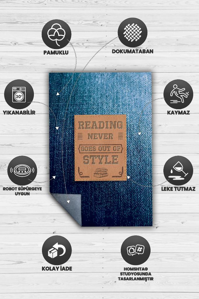 Okumanın Modası Geçmez Dekoratif Kitap Sever Halısı