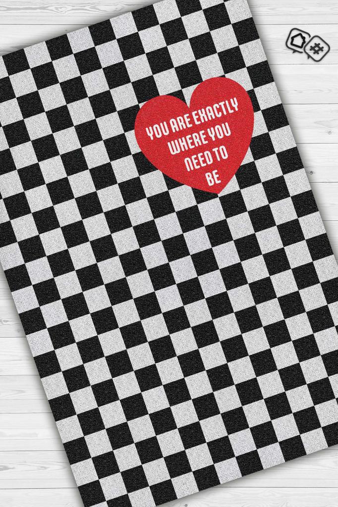 Olman Gereken Yer Siyah Beyaz Kareli Halı Geometrik Salon Halısı Aşk Temalı Modern Halı