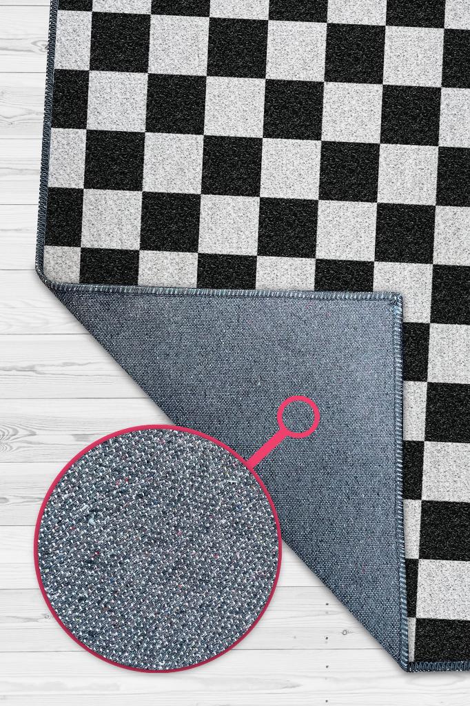 Olman Gereken Yer Siyah Beyaz Kareli Halı Geometrik Salon Halısı Aşk Temalı Modern Halı