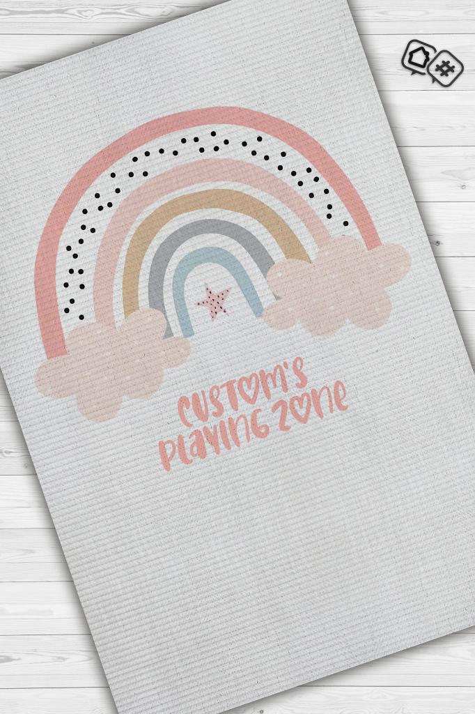 Onun Oyun Alanı Kişiye Özel Kişiselleştirilebilir Dokuma Tabanlı Yıkanabilir Dekoratif Ev Halısı