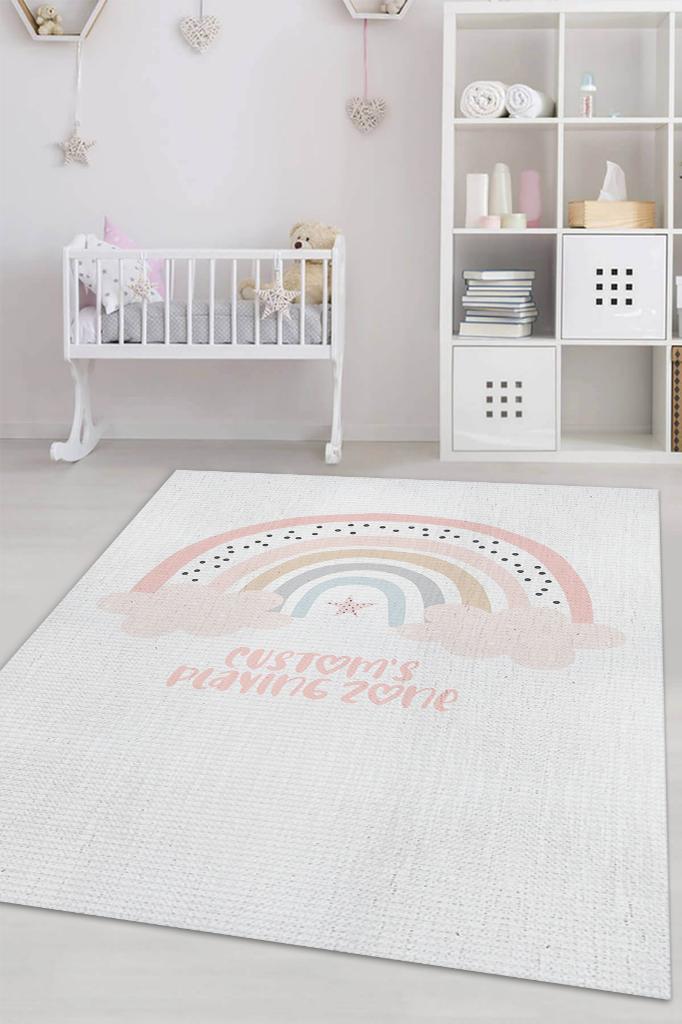 Onun Oyun Alanı Kişiye Özel Kişiselleştirilebilir Dokuma Tabanlı Yıkanabilir Dekoratif Ev Halısı