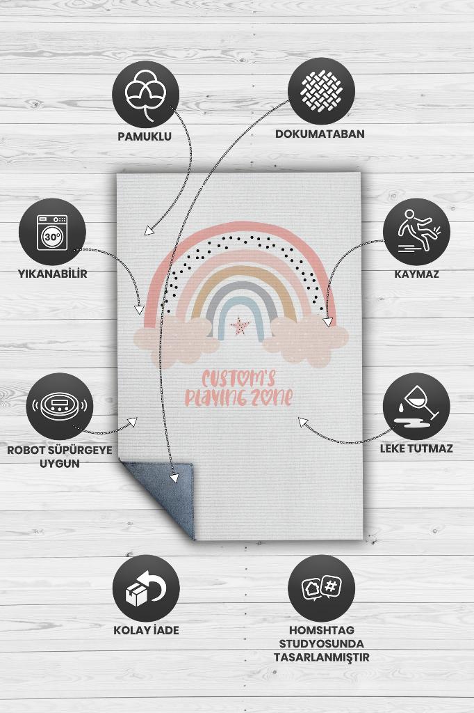 Onun Oyun Alanı Kişiye Özel Kişiselleştirilebilir Dokuma Tabanlı Yıkanabilir Dekoratif Ev Halısı