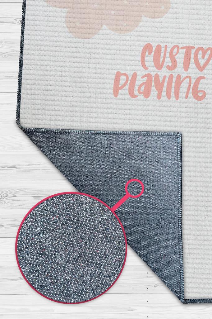 Onun Oyun Alanı Kişiye Özel Kişiselleştirilebilir Dokuma Tabanlı Yıkanabilir Dekoratif Ev Halısı