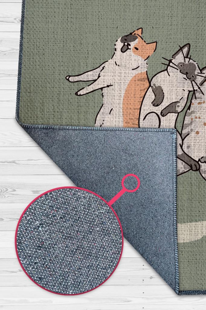 Opsesif Kedi Bozukluğu Yeşil Renkli Salon Halısı Minimal Oturma Odası Halısı Kedili Halı